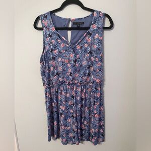 Three Hearts Blue Floral Romper with Red Accents